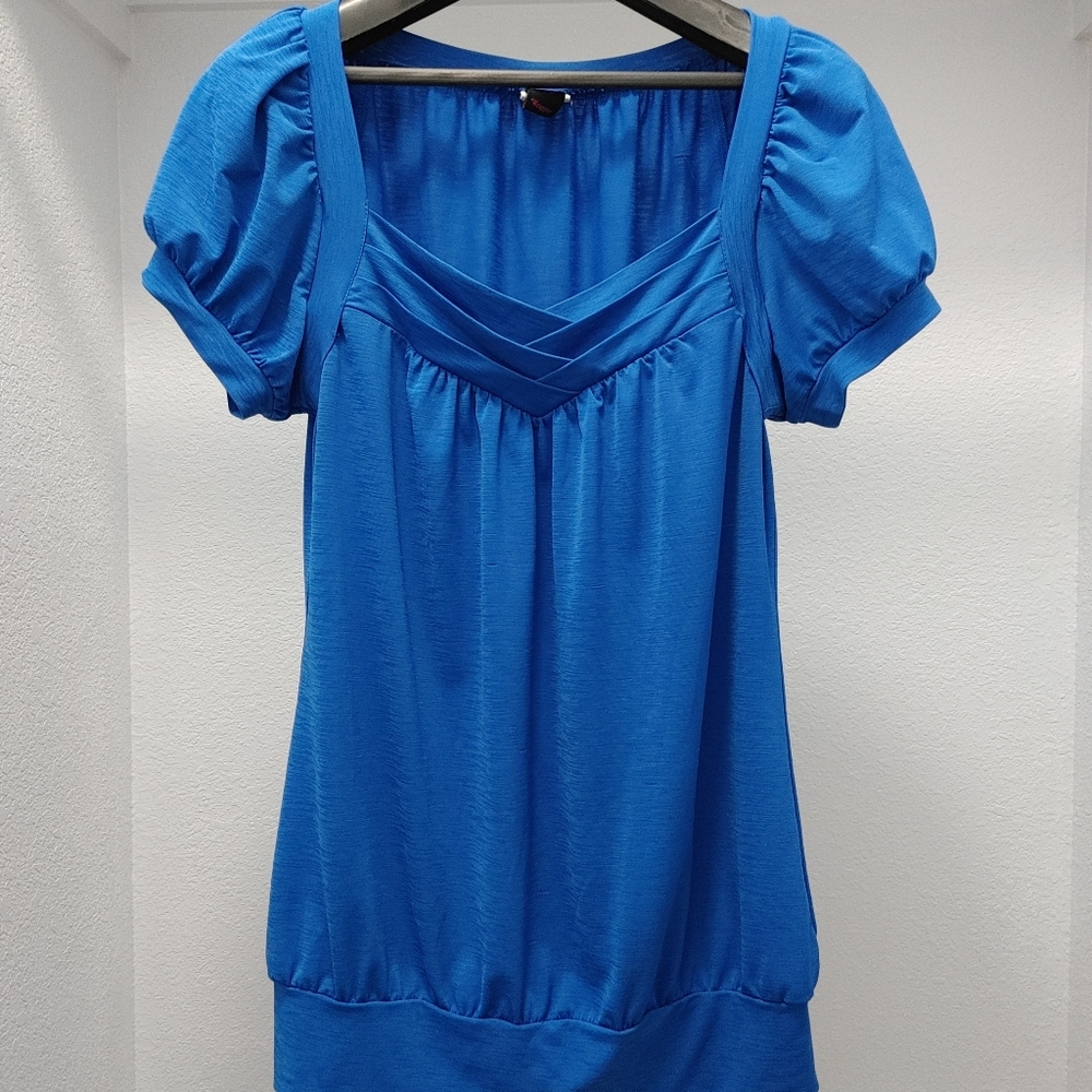 Wrapper M Blue Short Sleeve Blouse